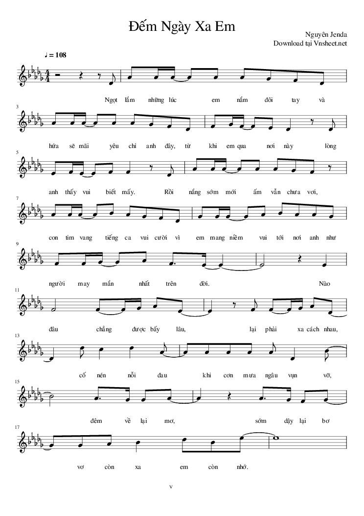 Sheet nhạc Đếm Ngày Xa Em